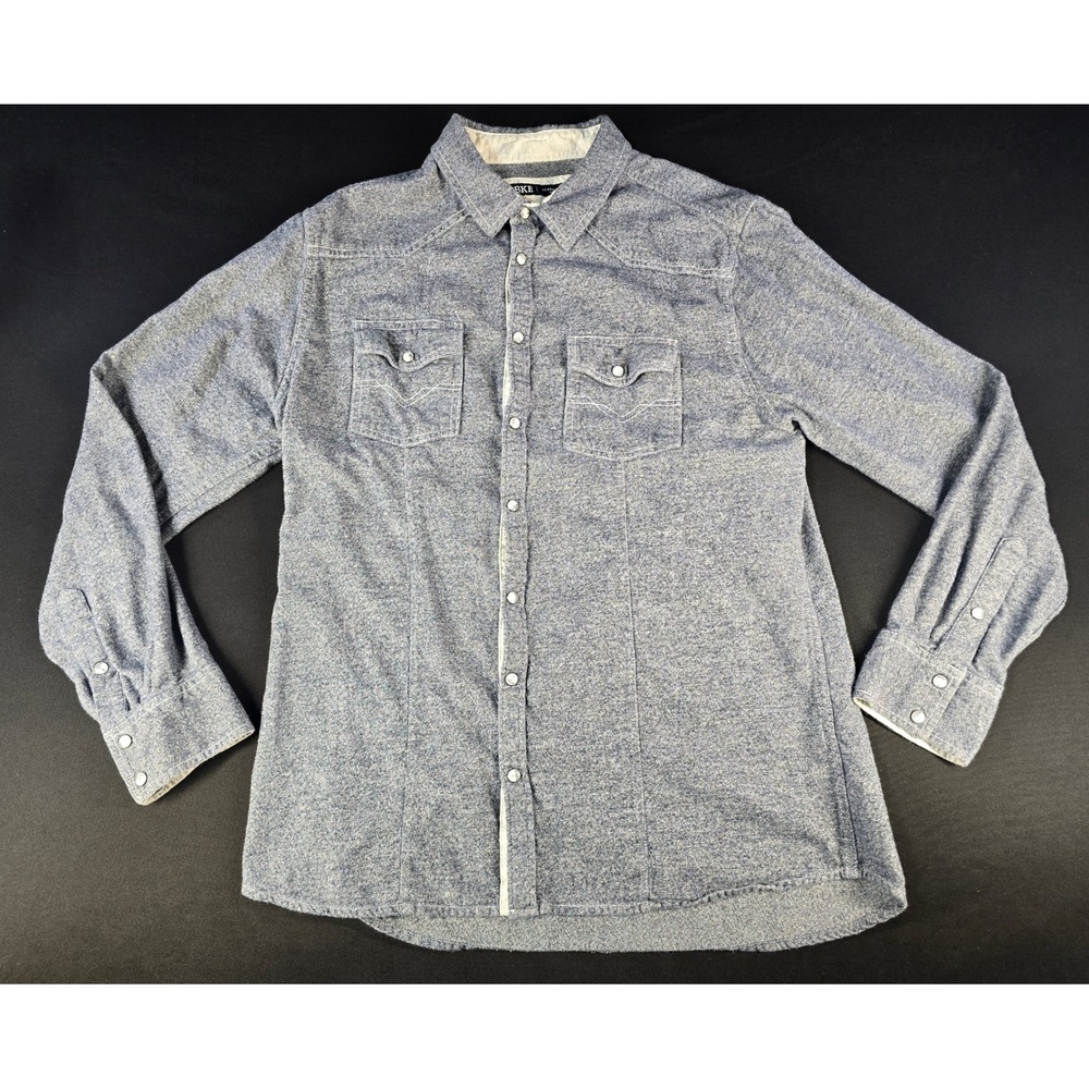 BKE Mens XL Standard Fit Blue Heathered Cotton Western Snap‎ Button Down Shirt